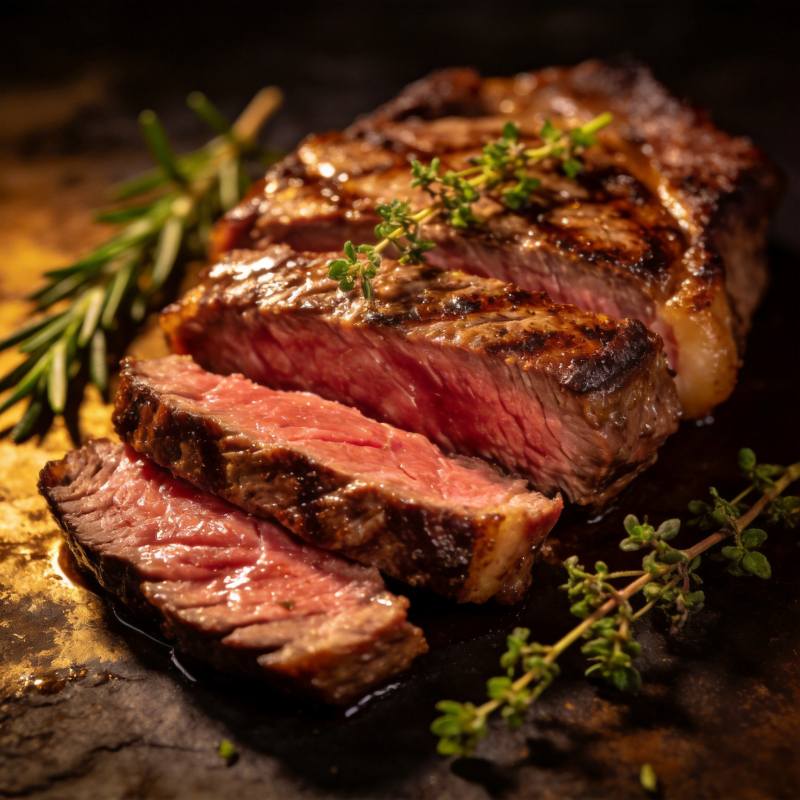嫩煎牛排配香草图片