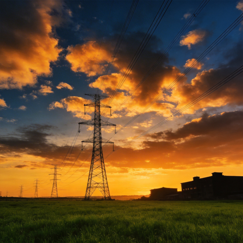夕阳下的电力塔图片