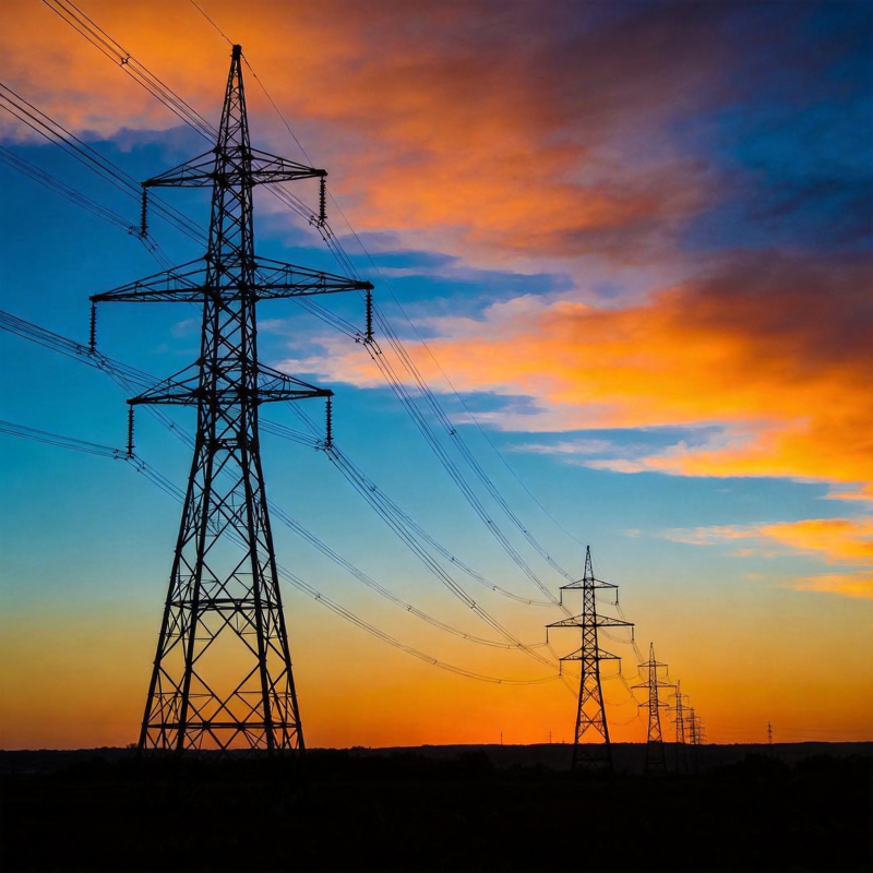 夕阳下的电力塔图片
