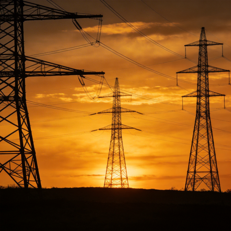 夕阳下的电网剪影图片