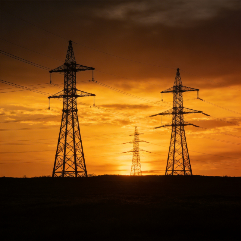夕阳下的电力塔图片