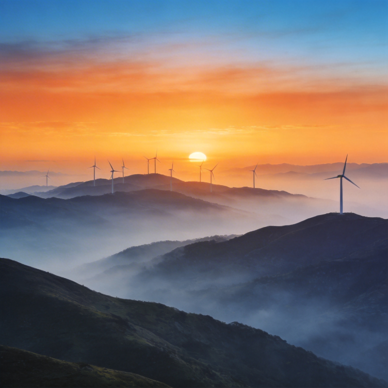 风车日出山间图片