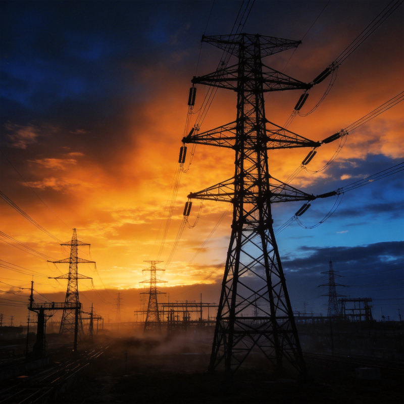 电塔剪影夕阳下图片