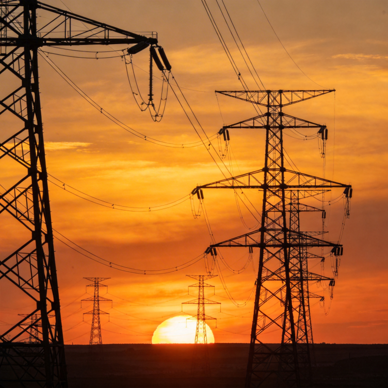 夕阳下的电力塔图片