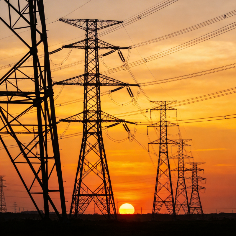 夕阳下的电塔剪影图片