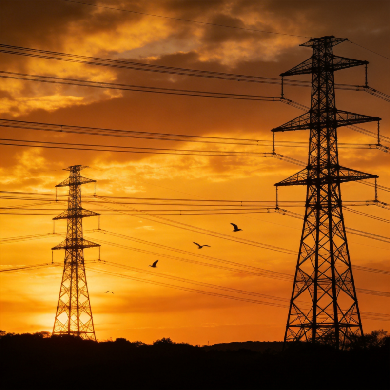 夕阳下的电力塔图片