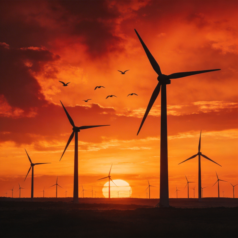 夕阳下的风车群图片