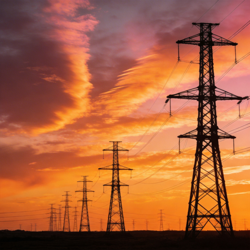 夕阳下的电力塔图片