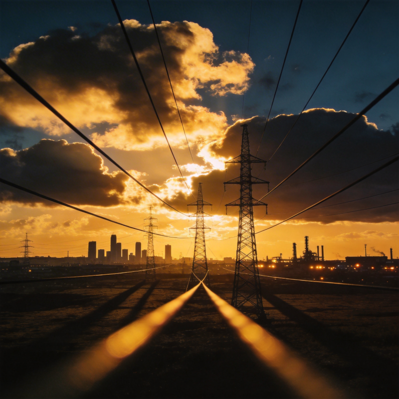 夕阳下的电力线图片