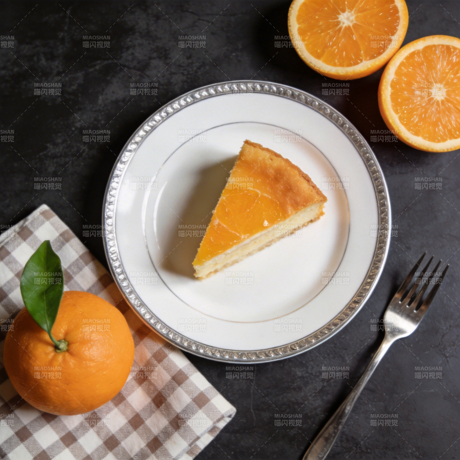 橙香蛋糕一角图片