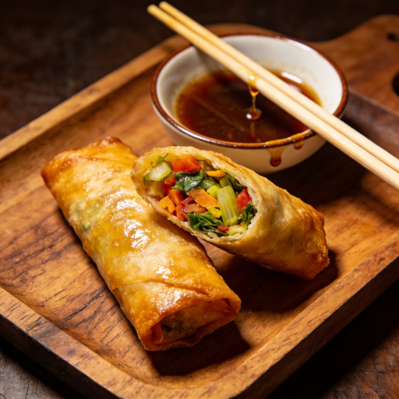 金黄春卷配酱料图片