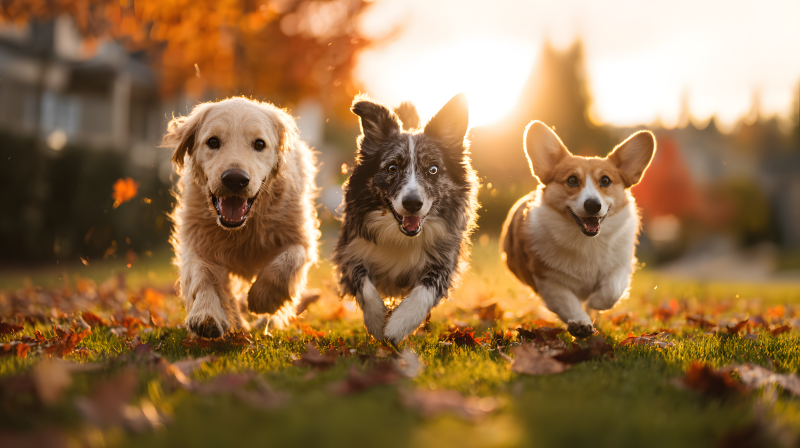 秋日奔跑的狗狗们图片