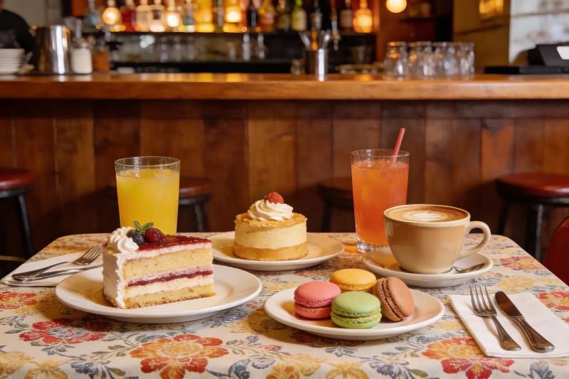 咖啡馆甜品与饮品精美摆盘图片