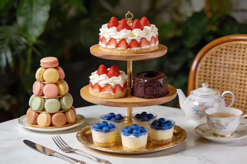 精致甜点与下午茶摆盘图片