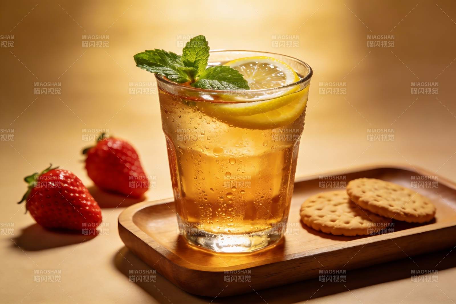 冰镇柠檬茶搭配草莓饼干图片