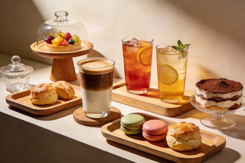 精致下午茶甜点与饮品图片