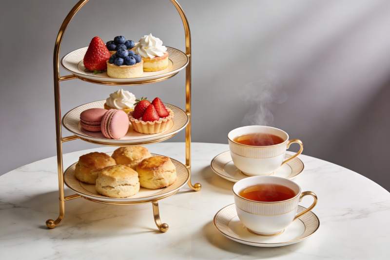 三层甜点架配下午茶图片