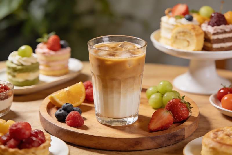 冰咖啡与甜点美食图片