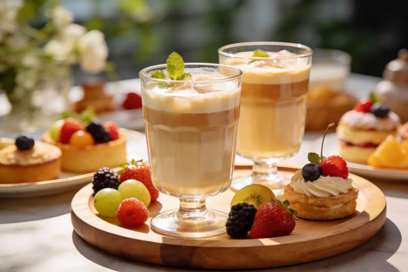 精致下午茶饮品与甜点图片