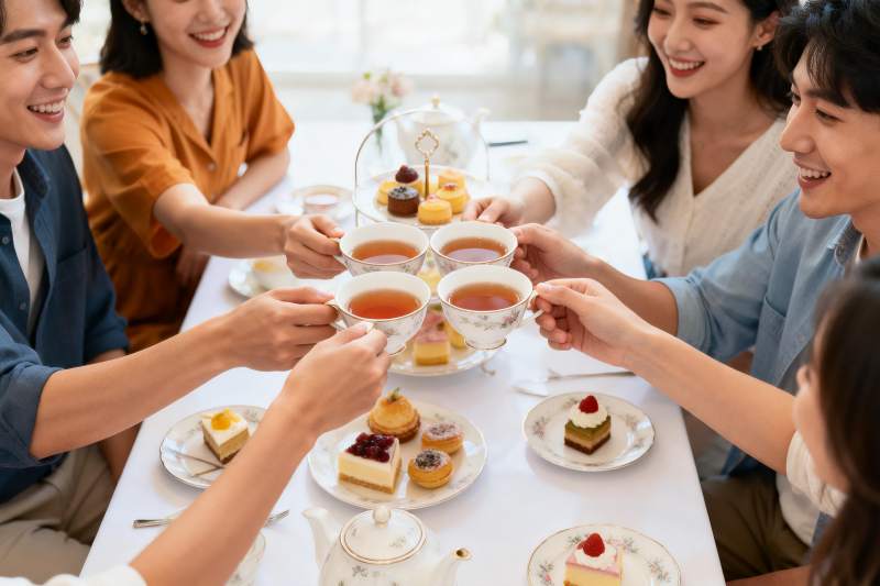 朋友聚餐茶点分享欢乐时光图片
