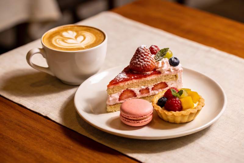 咖啡与甜点精致摆盘图片