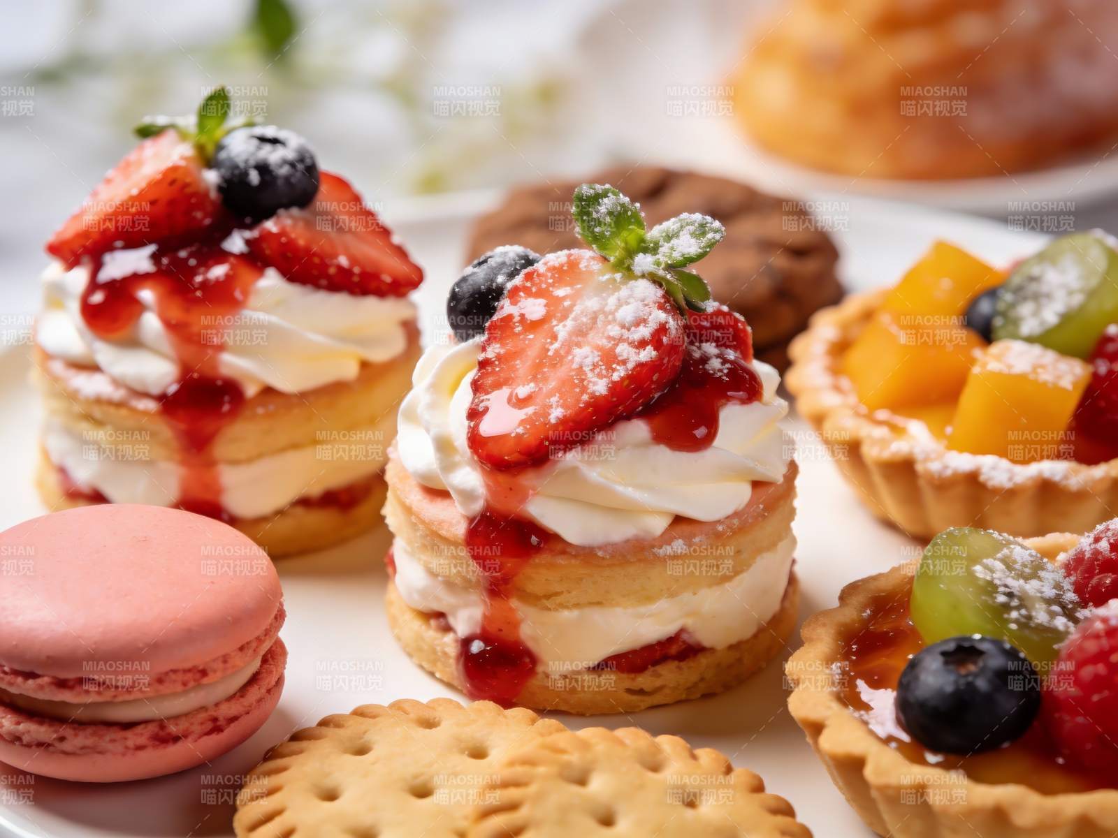 精致甜点拼盘色彩诱人图片