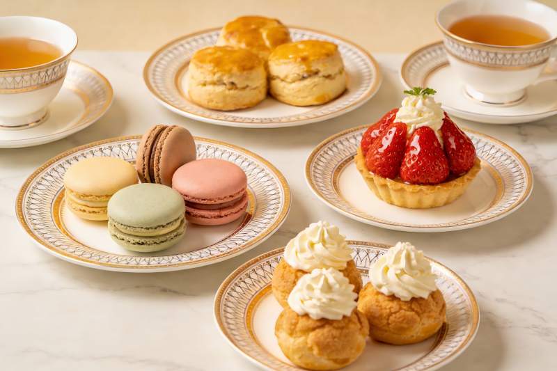 精致下午茶甜点与茶饮图片