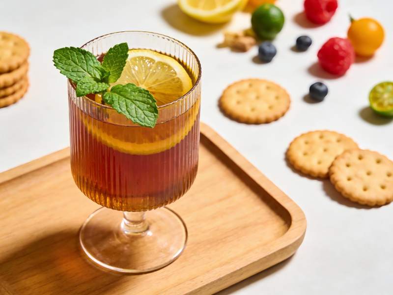柠檬薄荷茶饮与饼干图片