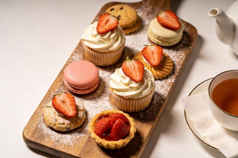 精致甜点与红茶摆盘图片