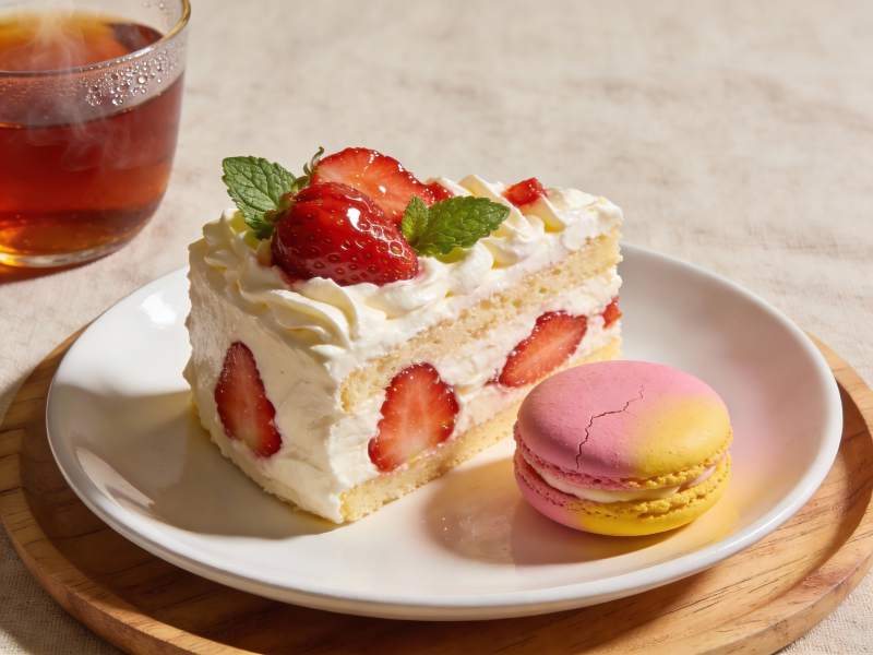 草莓蛋糕配马卡龙下午茶图片