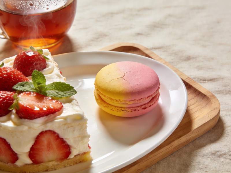 草莓蛋糕与马卡龙下午茶图片