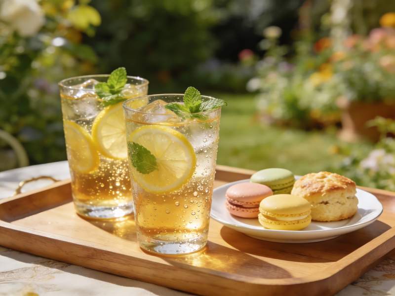 花园下午茶柠檬饮品与甜点图片