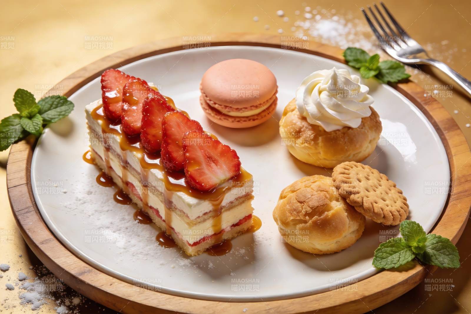 精致甜点拼盘包含蛋糕与糕点图片