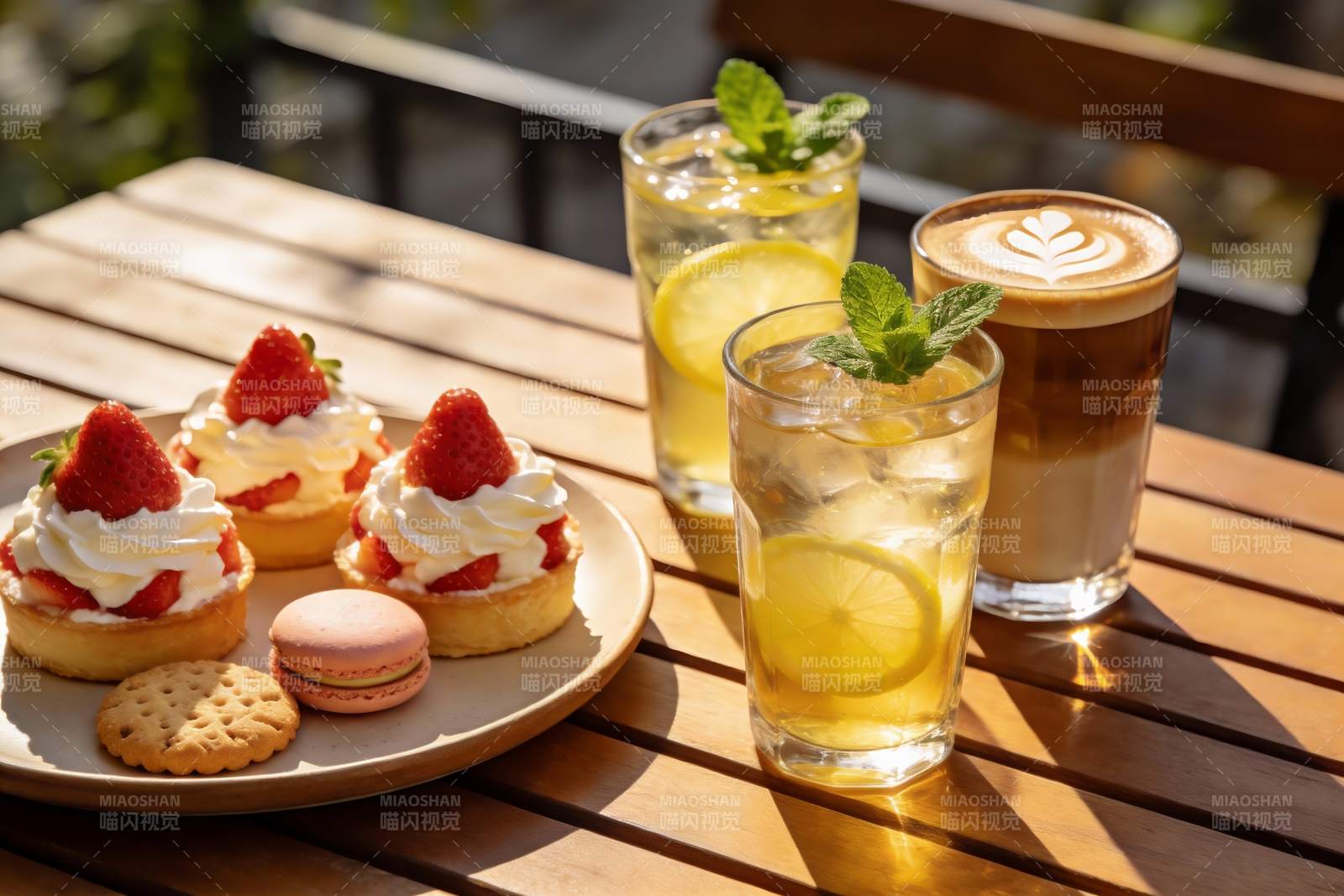 阳光下午茶甜点与饮品图片