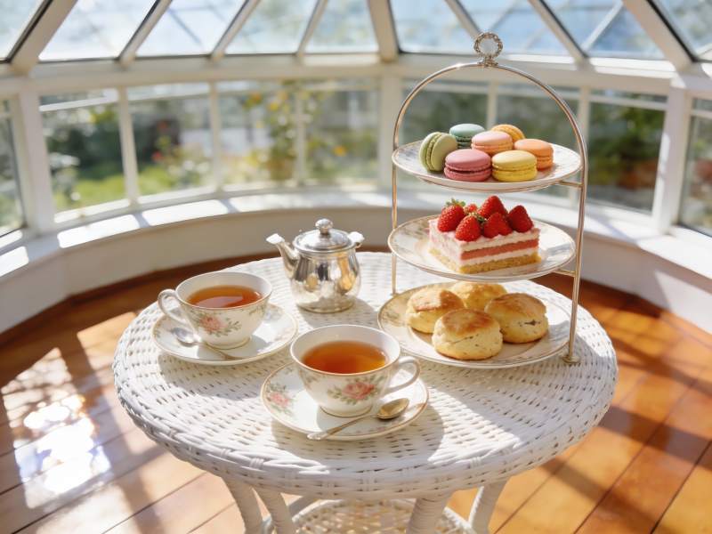 阳光下午茶甜点与茶香图片