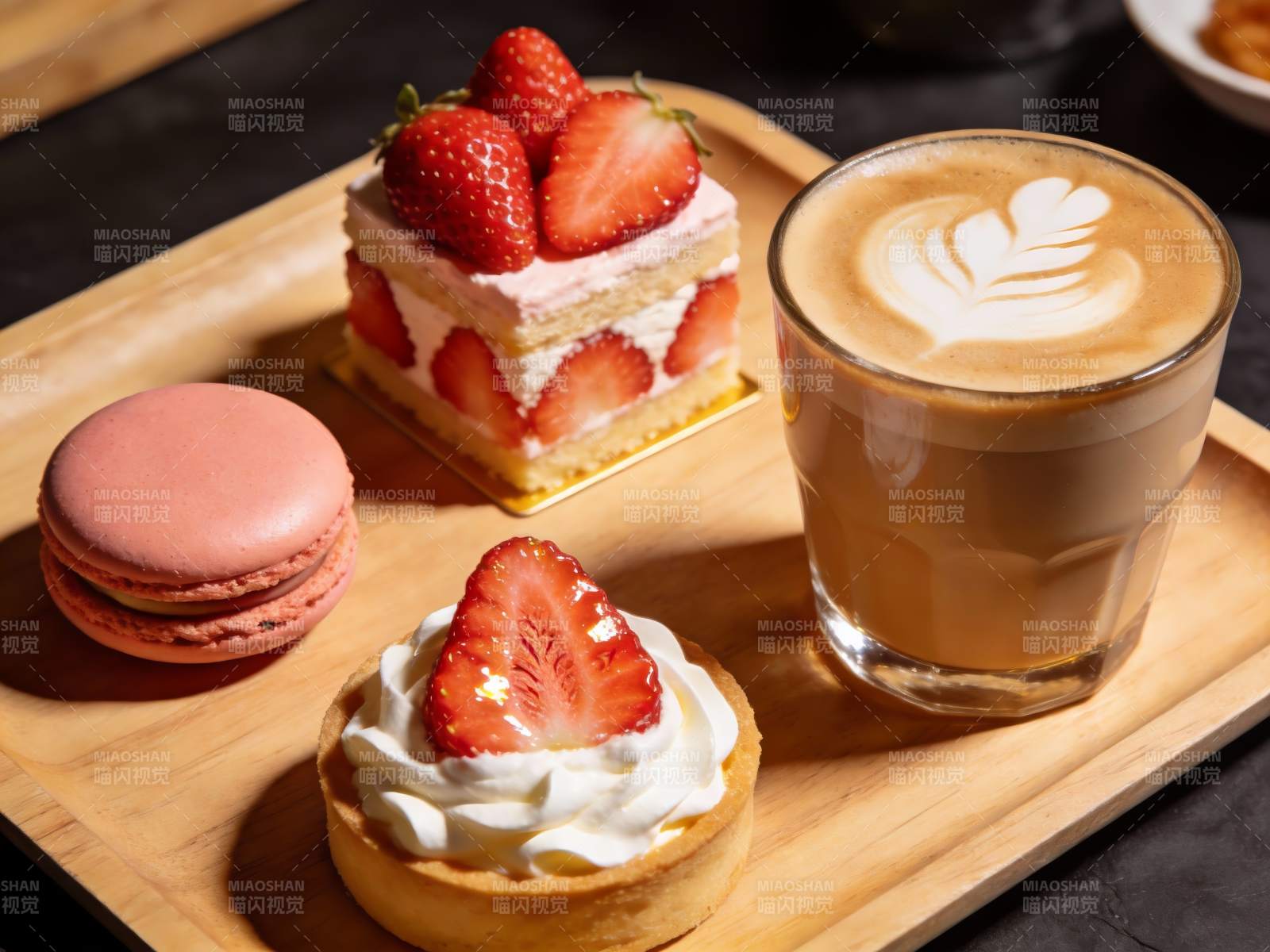 草莓甜品与咖啡摆盘图片