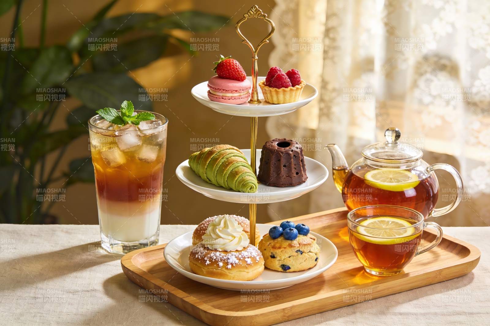精致下午茶甜点与饮品图片