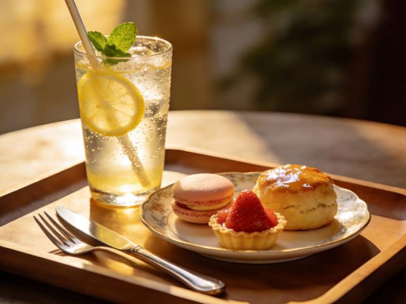 阳光下午茶柠檬饮品与甜点图片