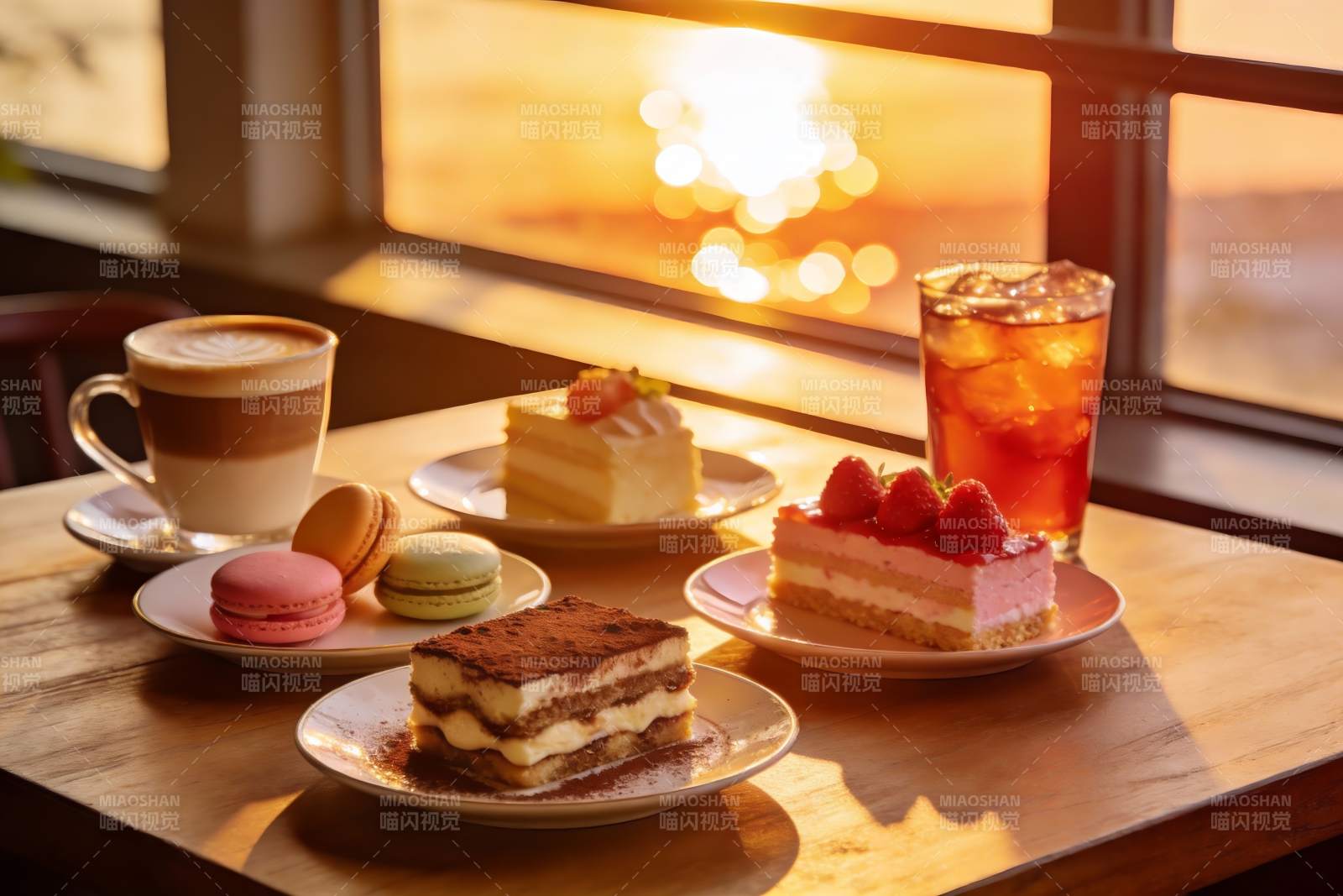 夕阳窗边甜品下午茶图片
