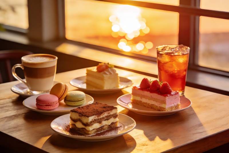 夕阳窗边甜品下午茶图片