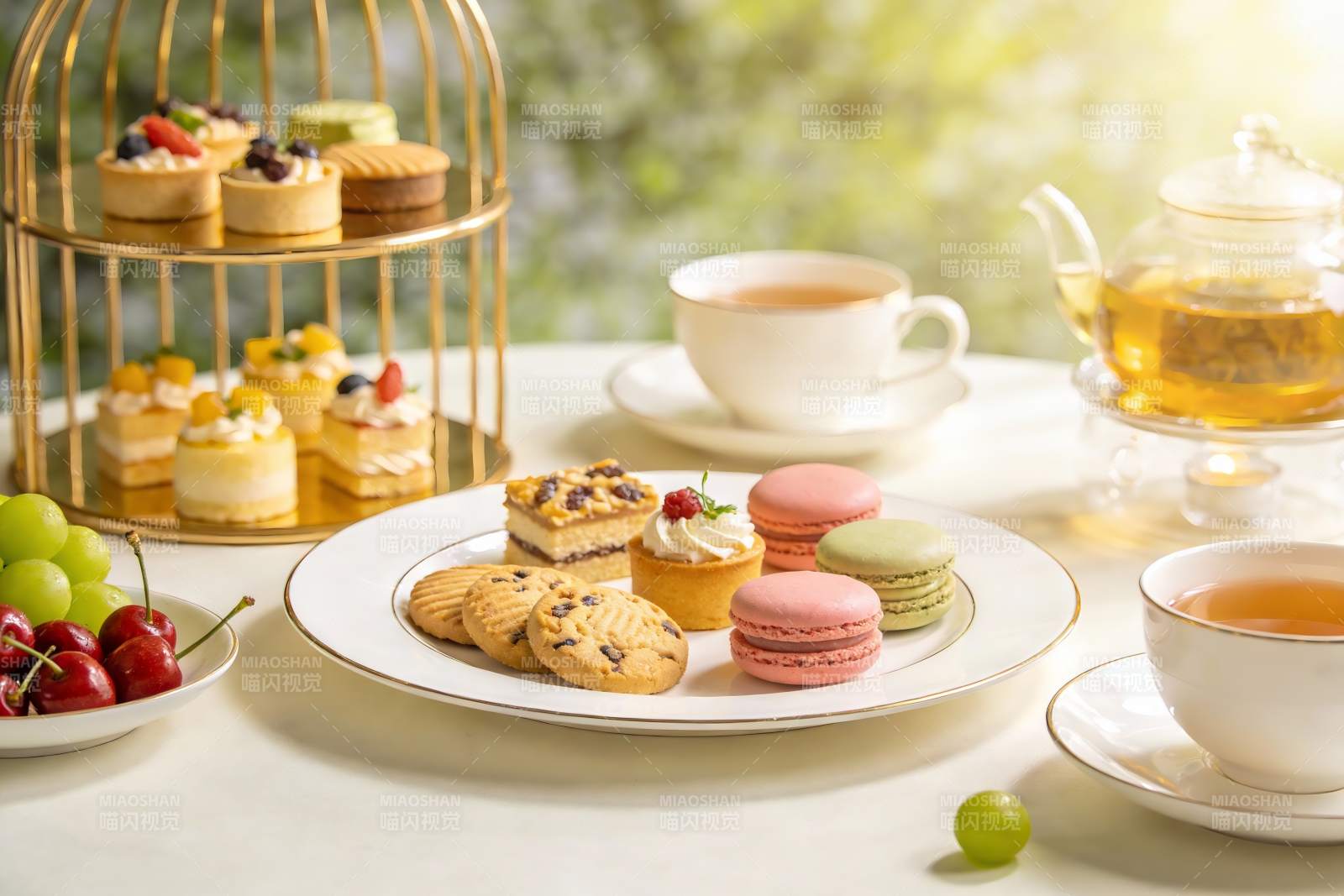精致下午茶甜点与茶饮图片