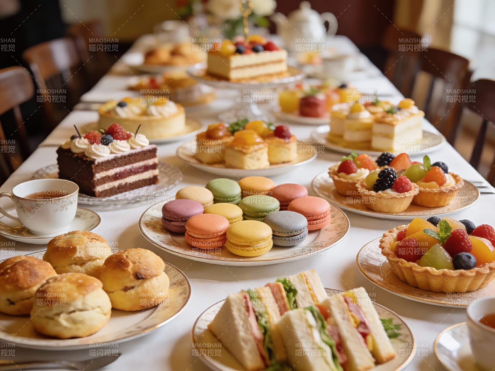 琳琅满目下午茶甜点与三明治图片
