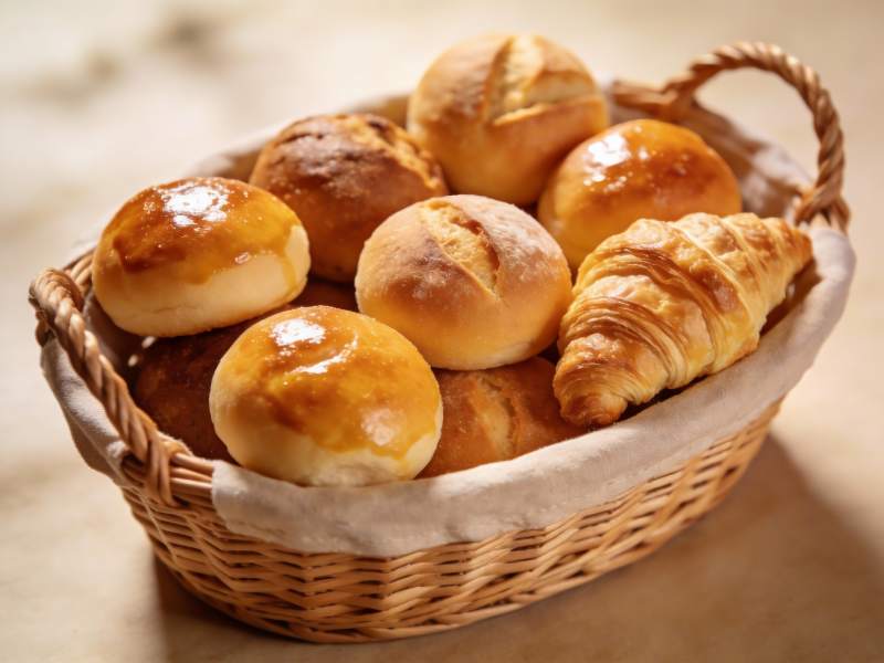 篮中各式面包诱人金黄图片