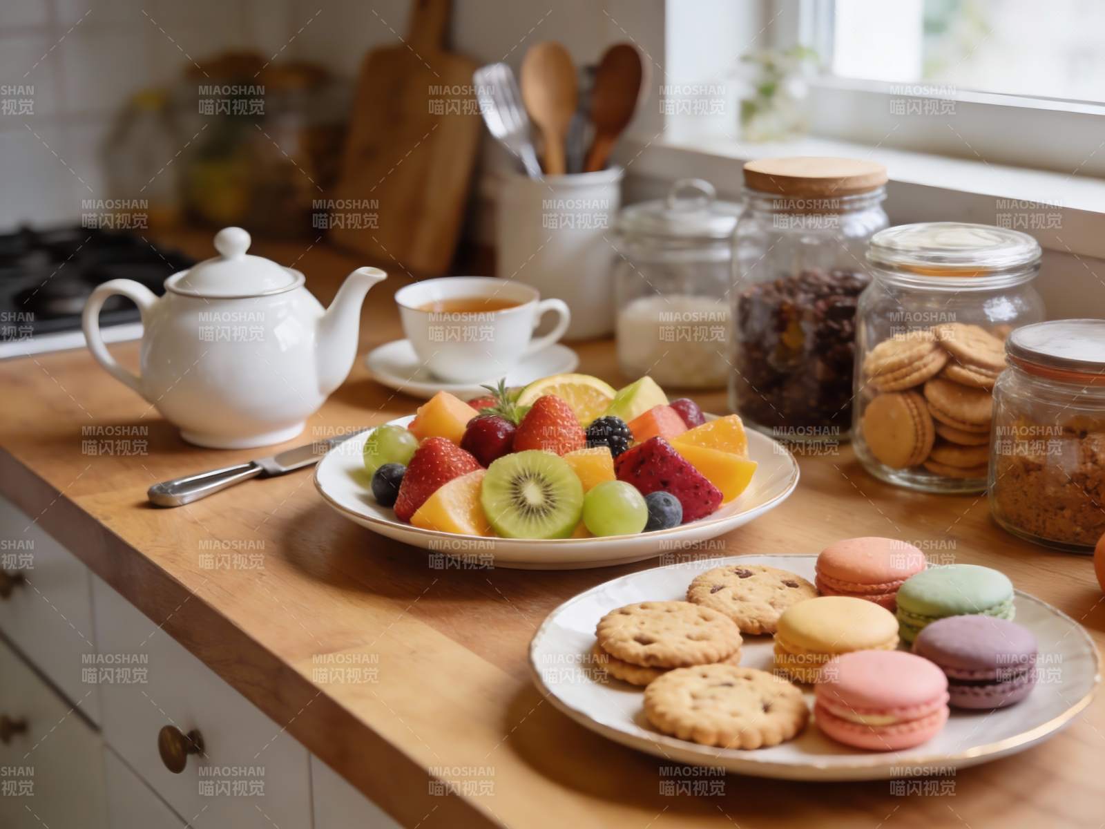 厨房台面水果甜点摆盘图片