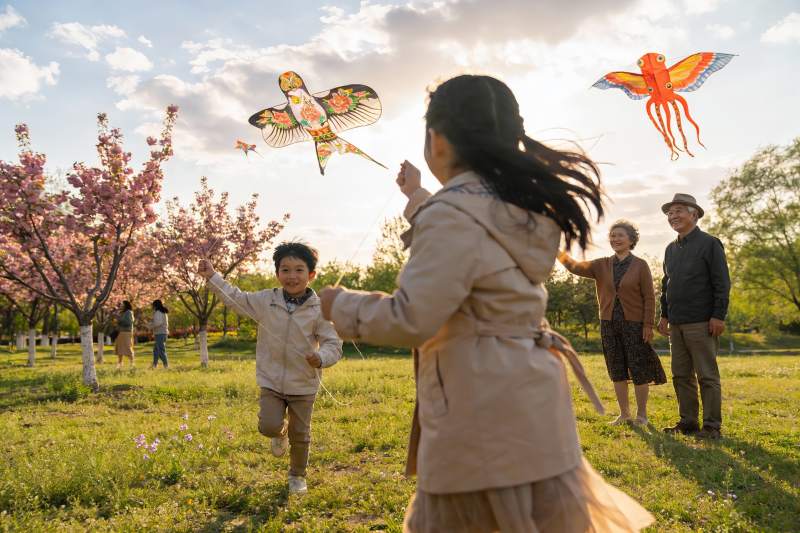 春日公园放风筝全家乐图片