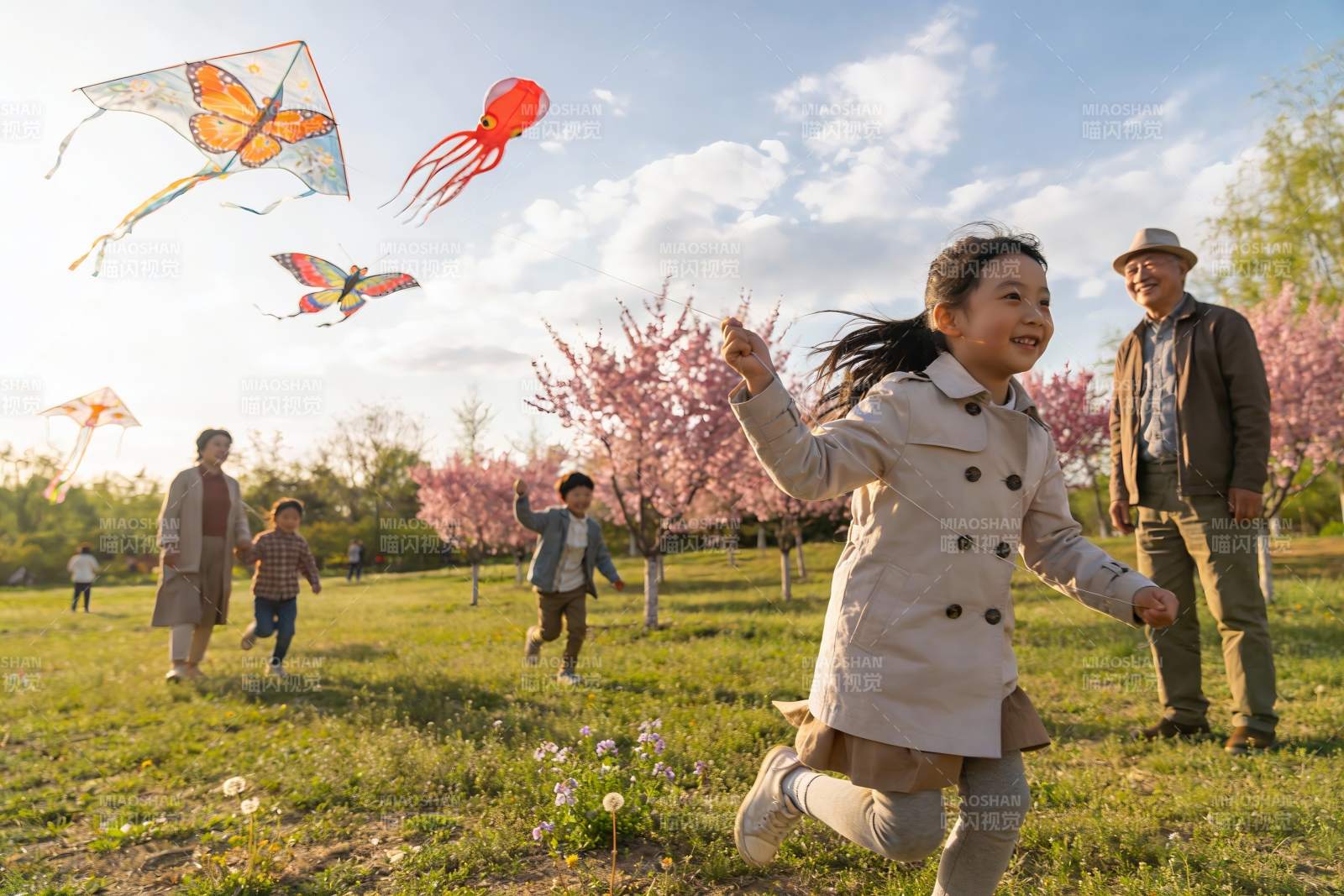 春日公园放风筝全家乐图片