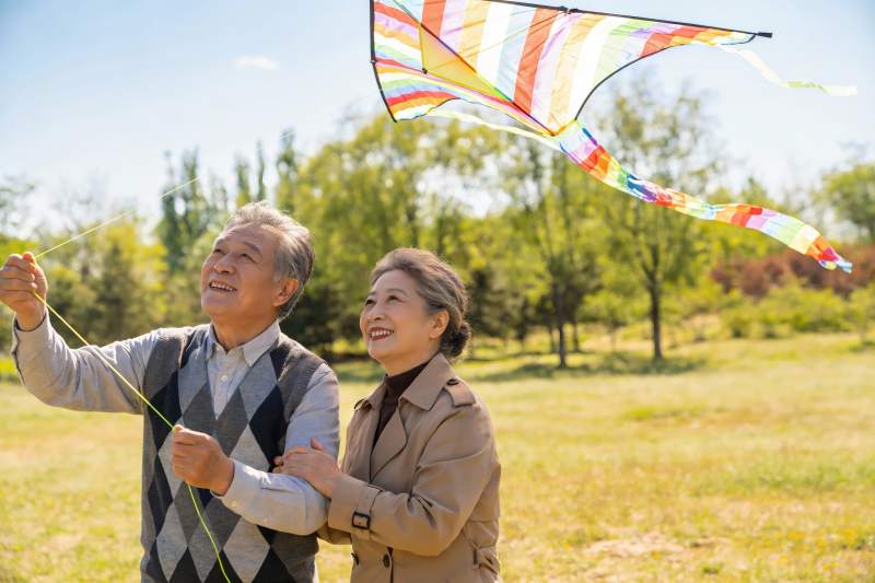 老年夫妇户外放风筝图片