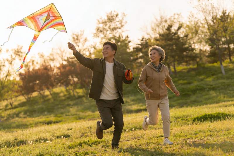 老年夫妇户外放风筝图片