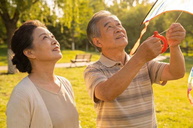 老年夫妇公园放风筝图片