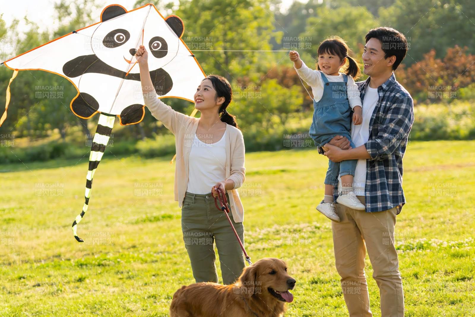 家庭户外放风筝其乐融融图片